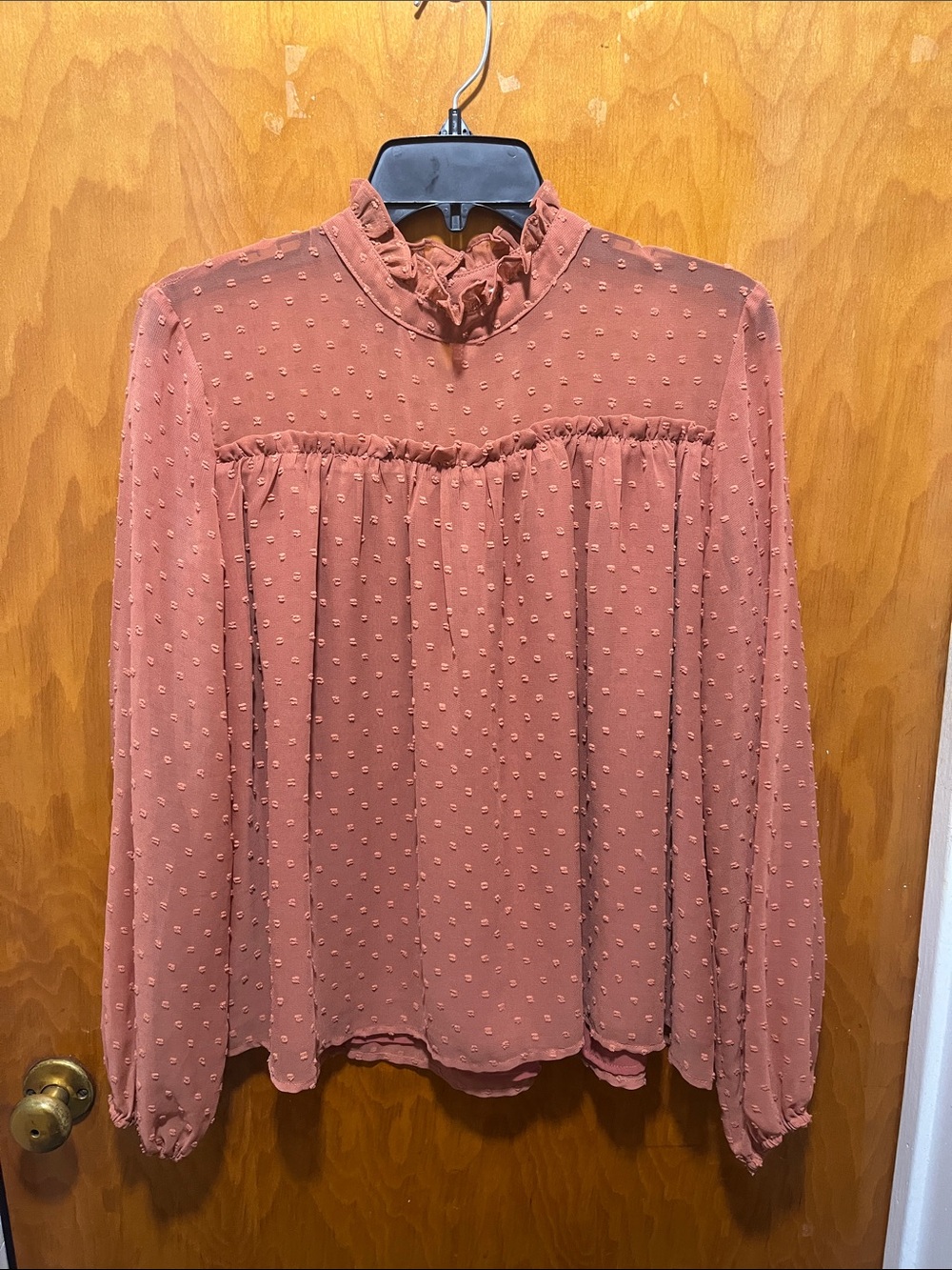Altar'd State Rose Dusty Ruffle Swiss Dot Blouse